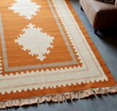 Hand Knotted Orange And Southwestern Wool Rug
